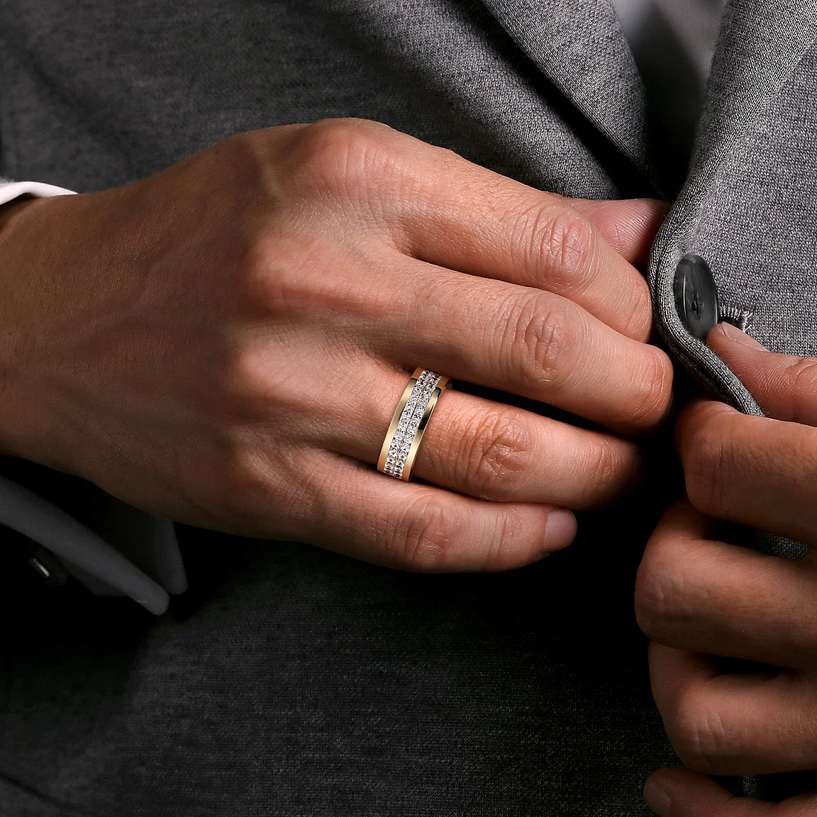 mens gold dress rings Satin-Finished 14k Yellow Gold Wedding Band Beveled Men's Ring
