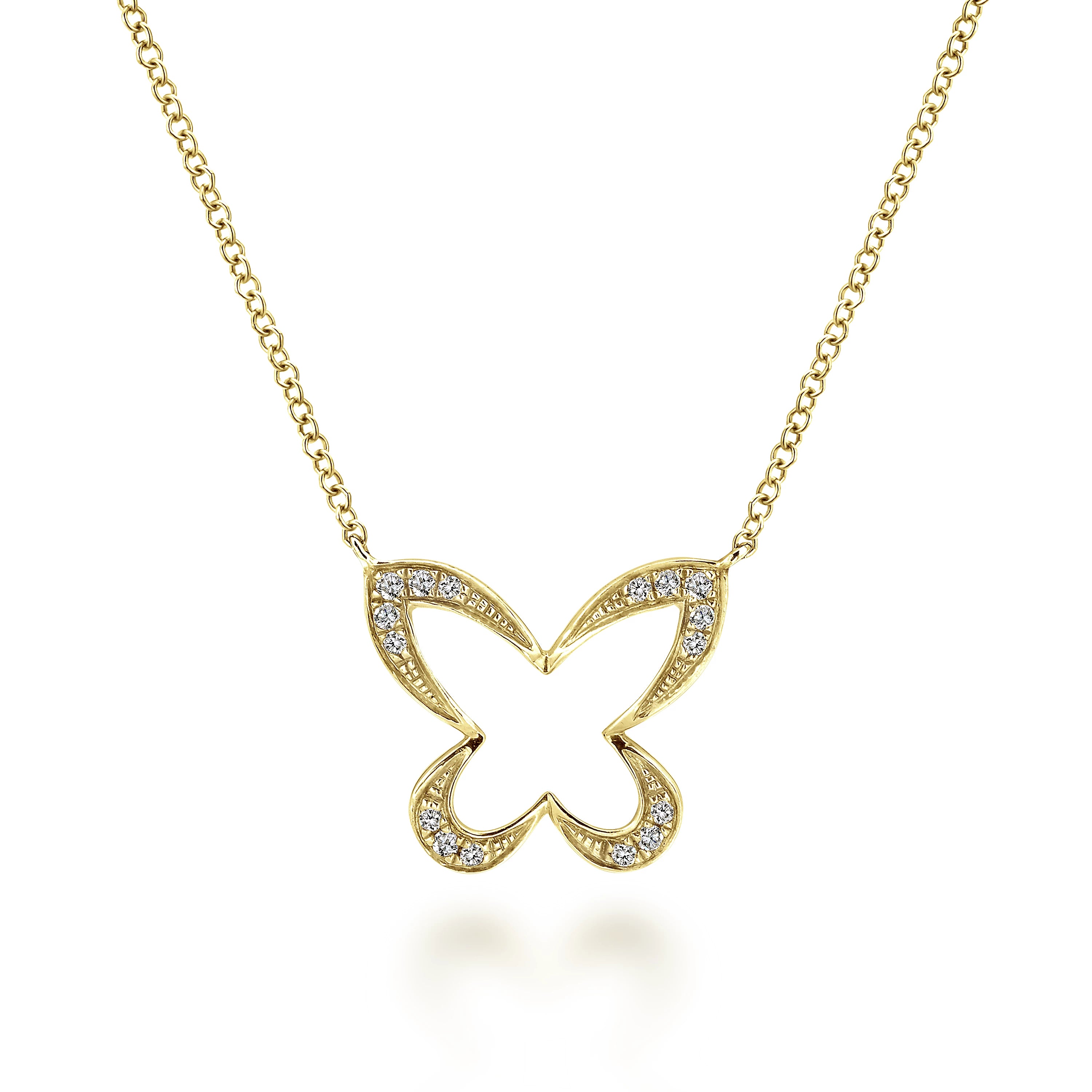 Butterfly 14k Yellow Gold Pendant Necklace in White Diamond