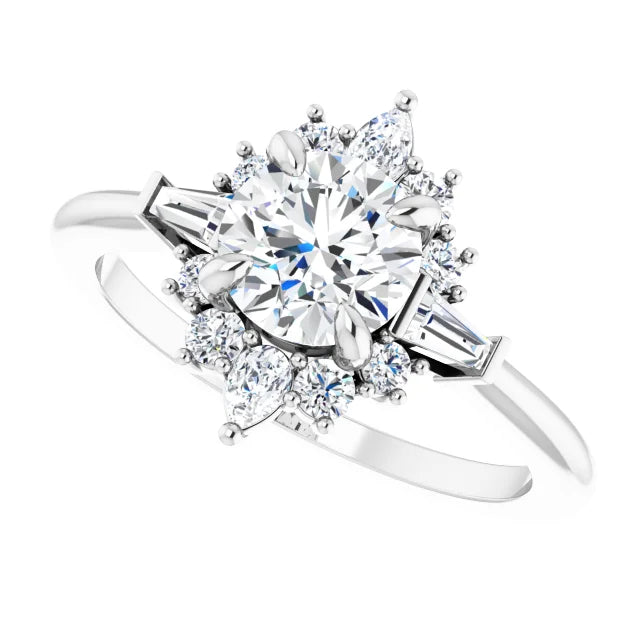 14kt Yellow Gold Round Cut Star Halo Diamond Engagement Ring