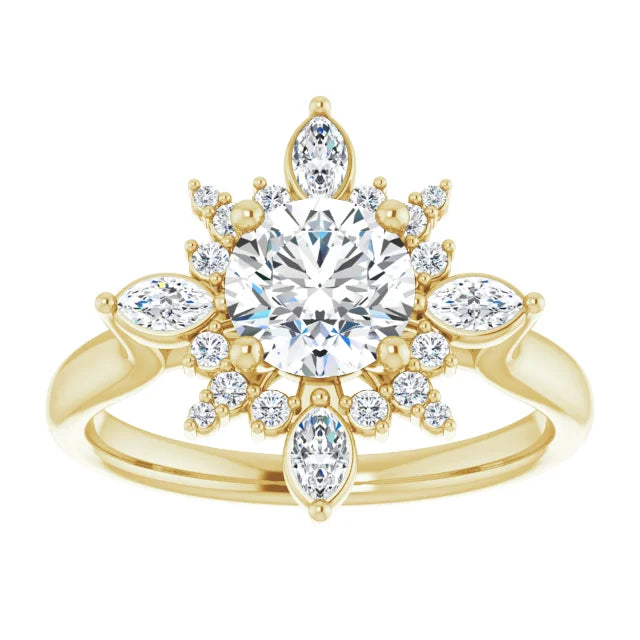 Star Burst Halo Moissanite Engagement Ring –