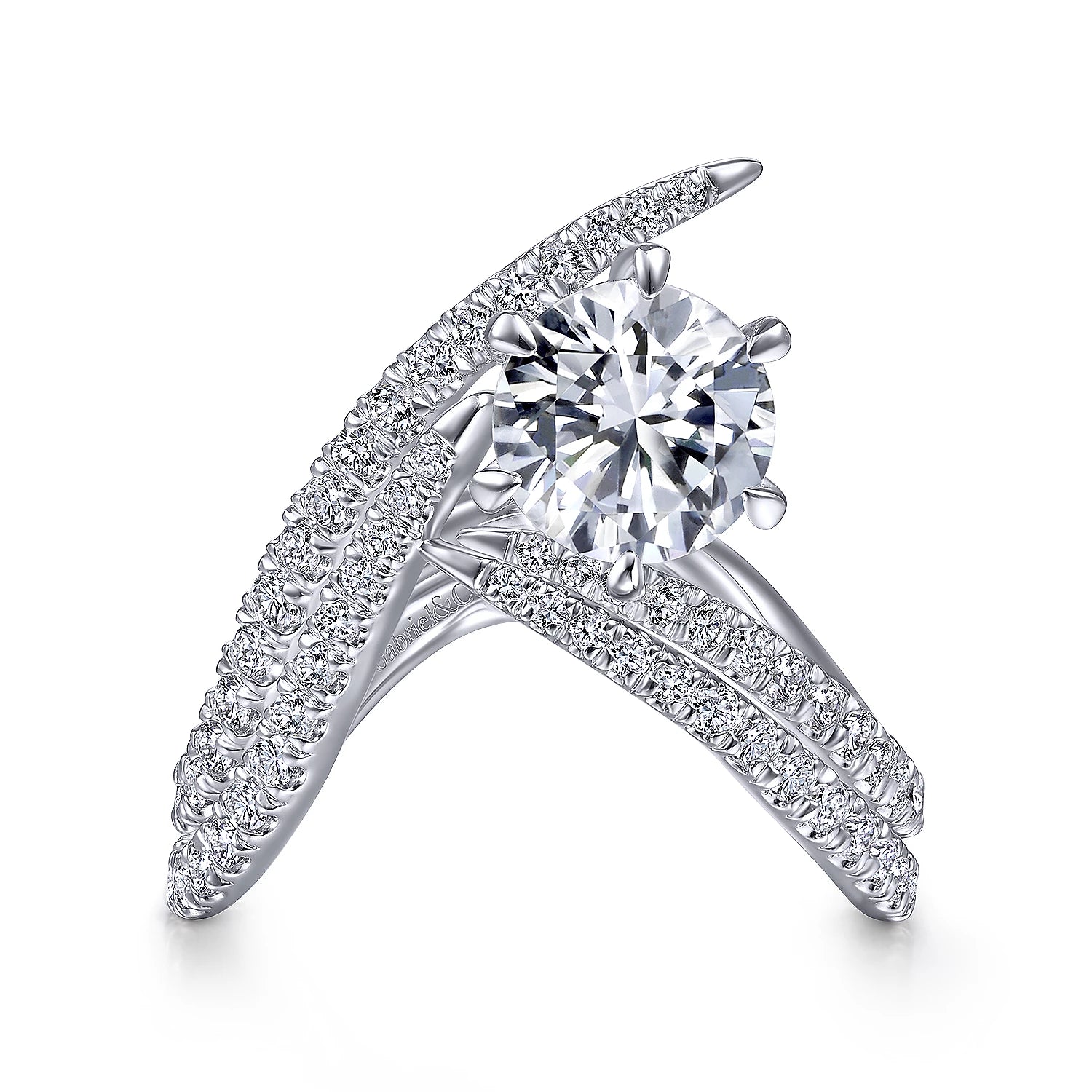 14K White/Rose Gold Emerald Cut Free Form Diamond Engagement Ring