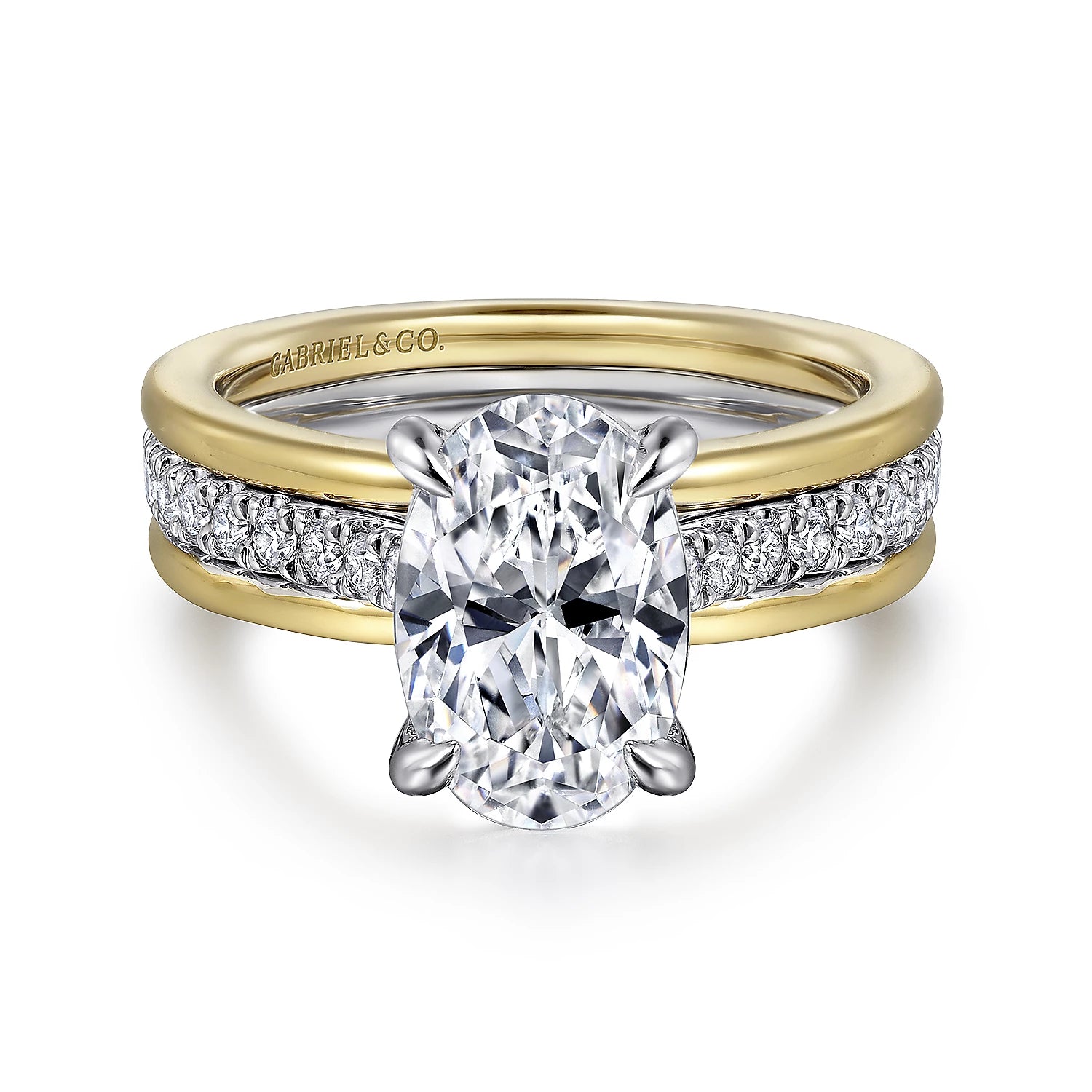 Wide Two Tone Oval Diamond Engagement Ring Mounting