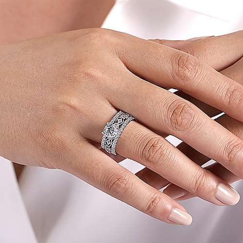 Wide Band Round Diamond Engagement Ring Mounting – Firstpeoplesjewelers.com