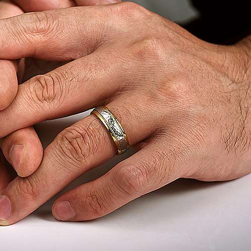 Hammered Center Milgrain Channel Mens Wedding Band