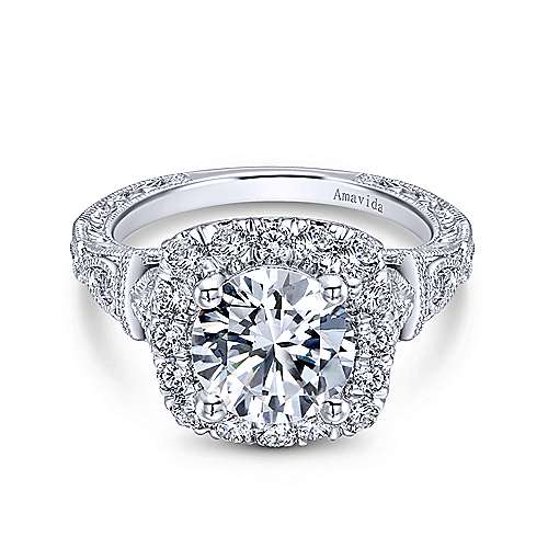 Vintage Floral Diamond Halo Engagement Ring #105767 - Seattle Bellevue |  Joseph Jewelry