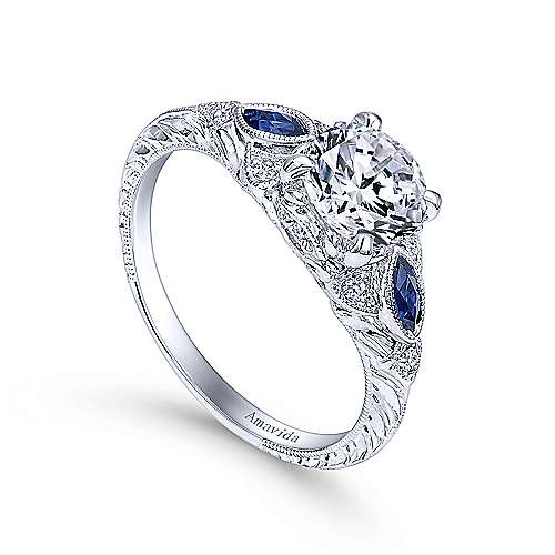 Vintage Sapphire Engagement Ring [CL2959] : Lab Created Simulated Diamonds  | Best Man Made Diamond Simulant Rings