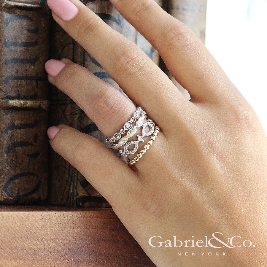 Diamond Rose Gold Rings Stackable Twisted Brushed Diamond