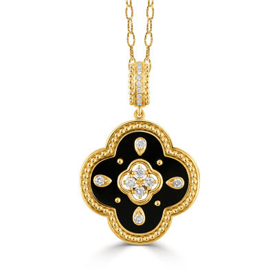 18K Yellow Gold Van Cleef & Arpels Vintage Alhambra Black Onyx 10 Motifs  Long Necklace VCARA42700