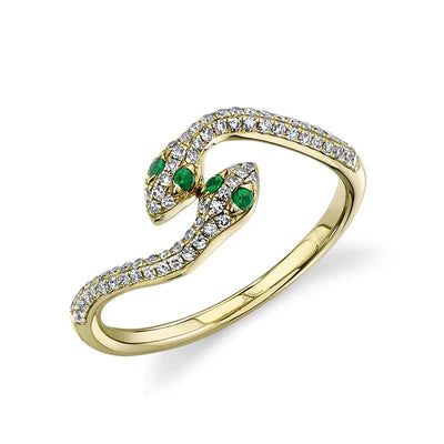 Gold snake ring with green eyes deals