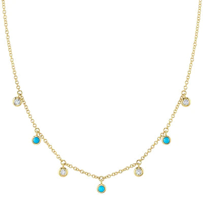 Dainty Gold Chain Necklace with Turquoise Beads Bar Pendant, Blue Bead–  annikabella
